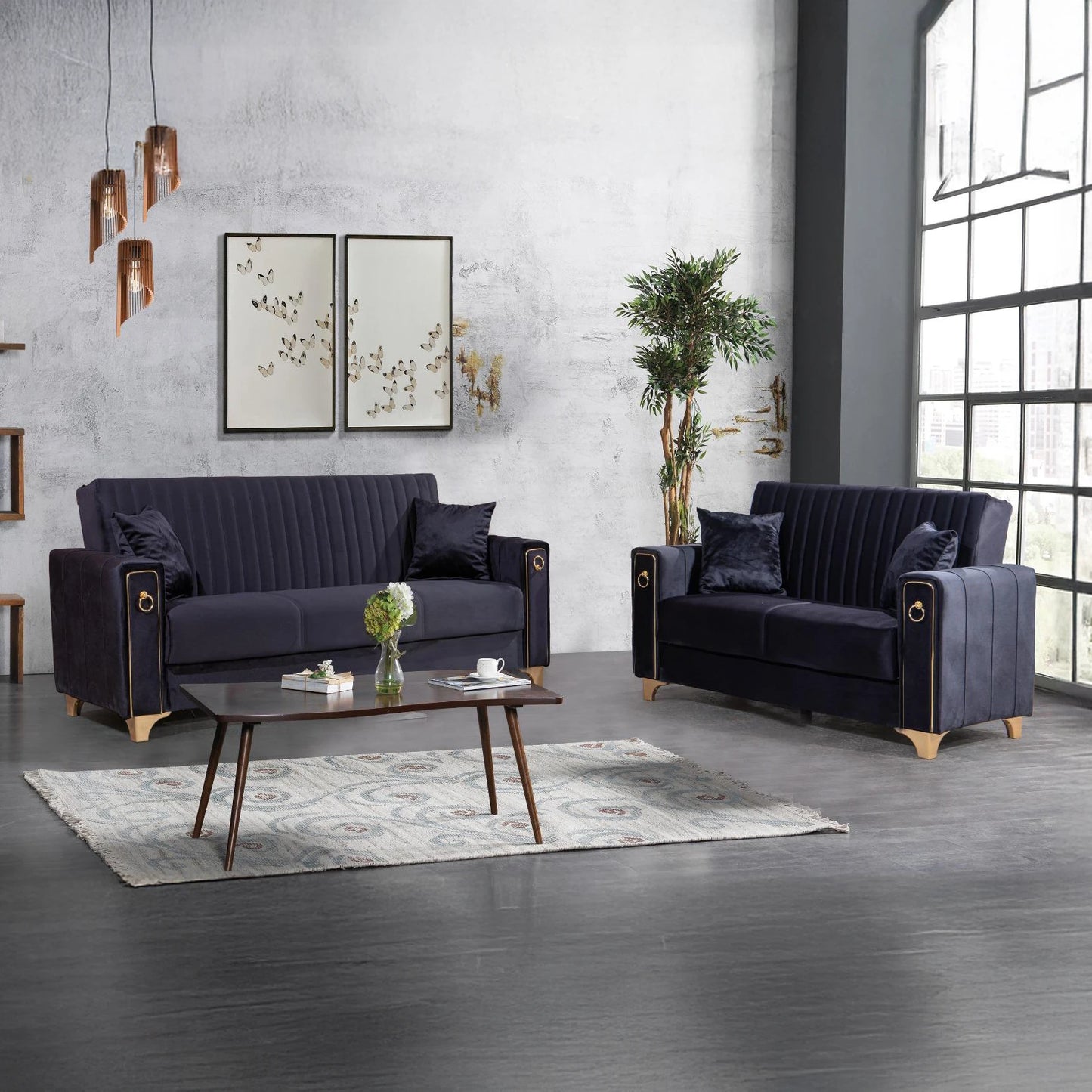 Violet 3+2 Black Sofa Set