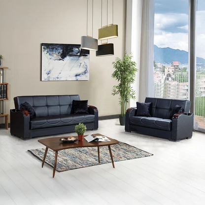 Leather 3+2 Seater Sofa Set - Black