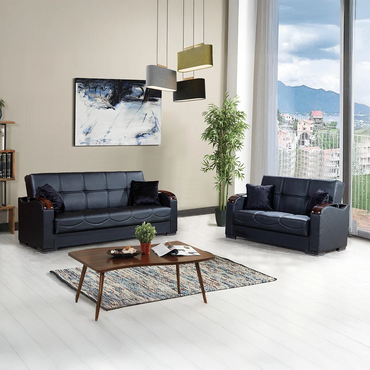 Leather 3 Seater Sofa - Black