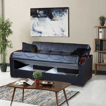 Leather 3+2 Seater Sofa Set - Black