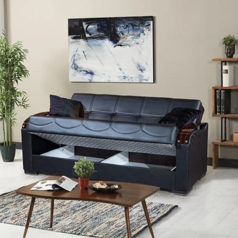 Leather 3 Seater Sofa - Black