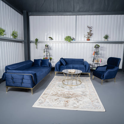 Royal Elegant Dark Blue 3+2+1 Sofa Set