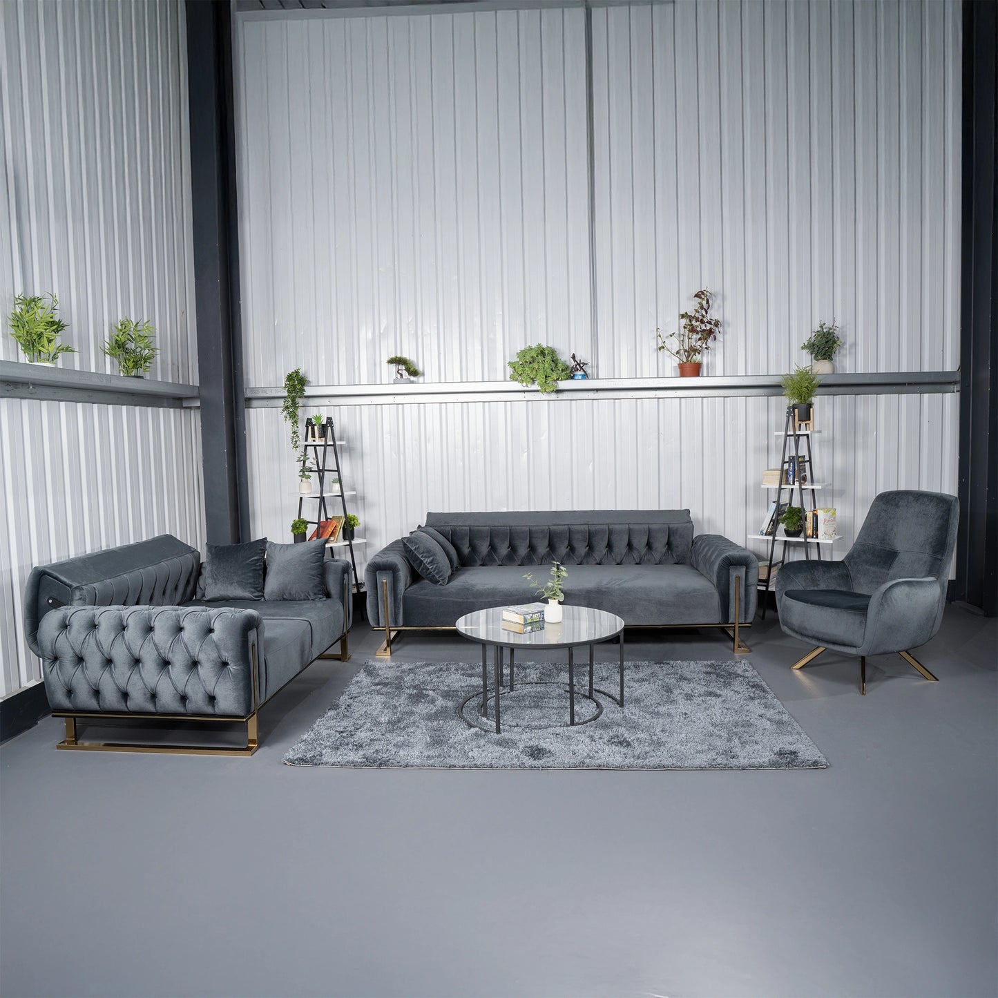 Tokio Elegant Dark Gray 3+2+1 Sofa Set