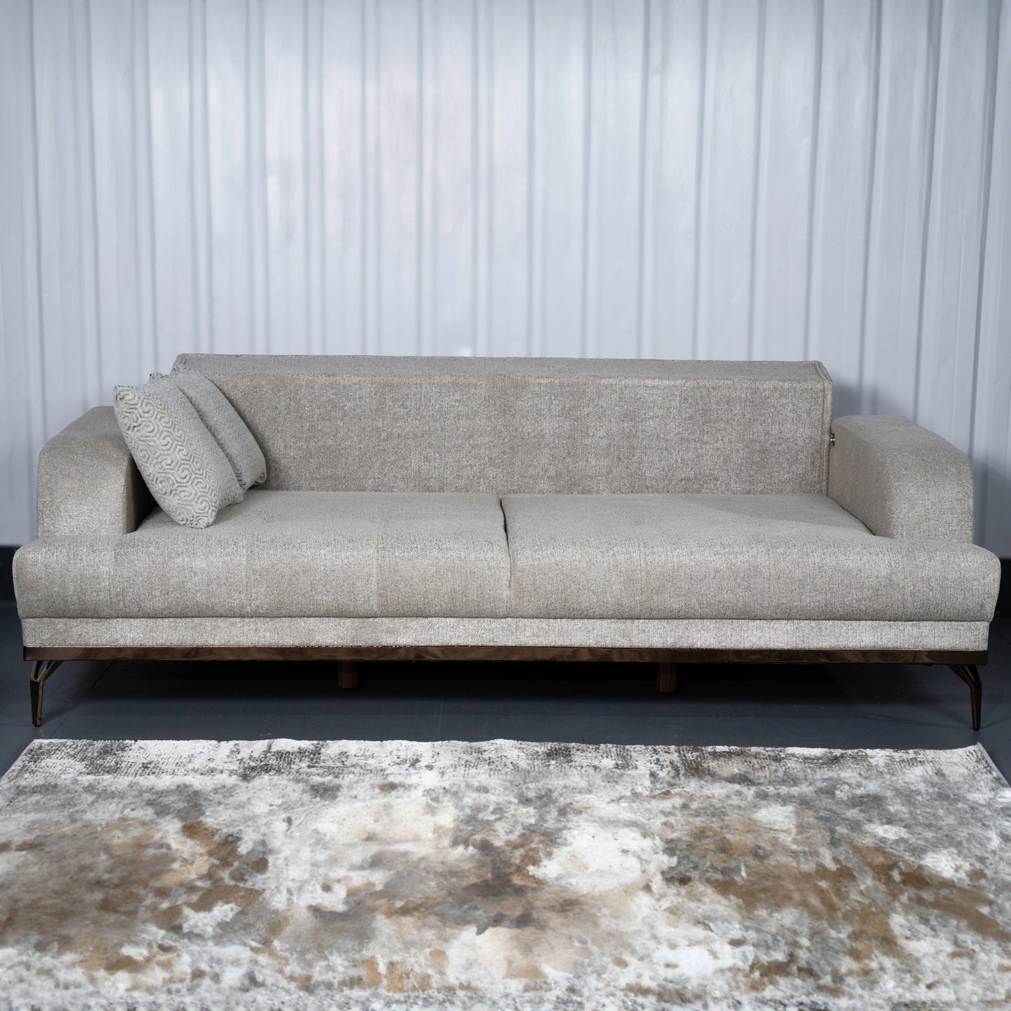 Venture 3+2 Seater Beige Sofa Set - Bronze Metal Leg