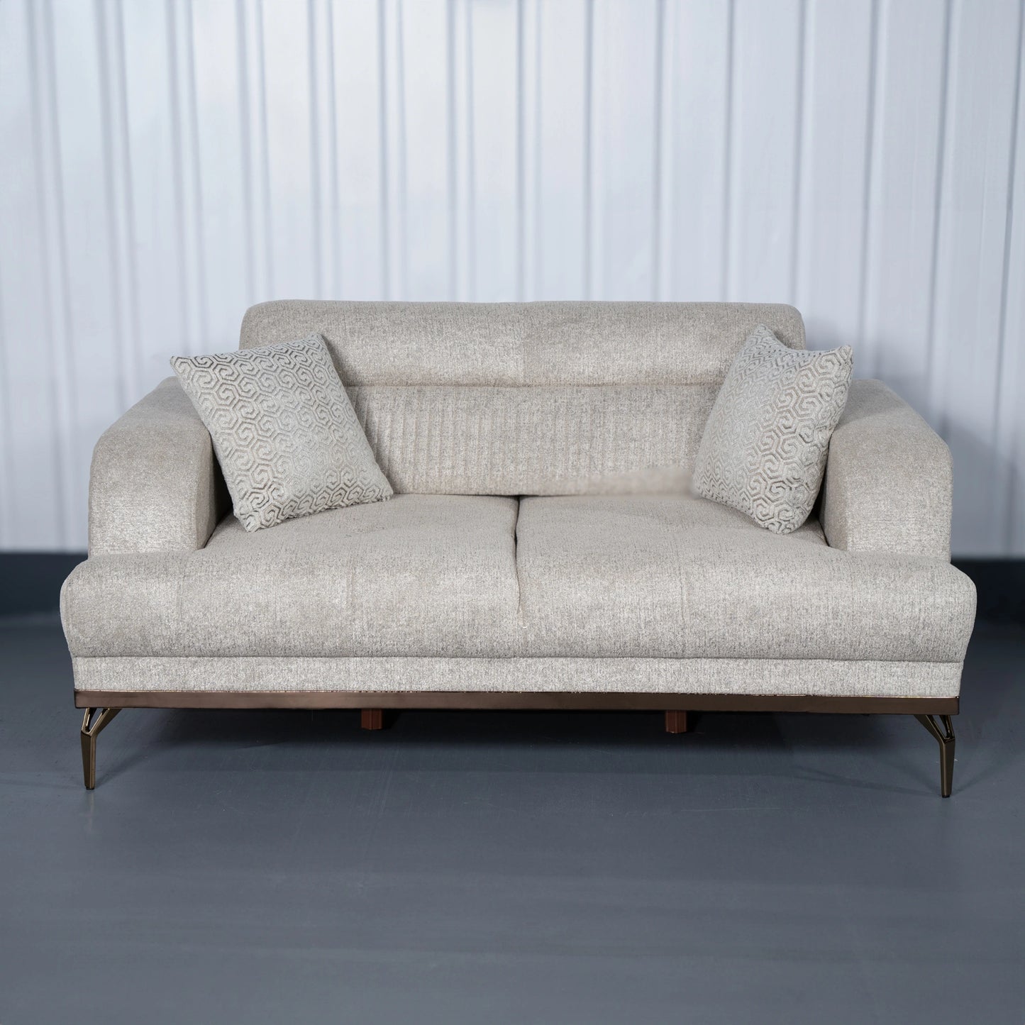 Venture 3+2+1 Beige Sofa Set - Bronze Metal Leg