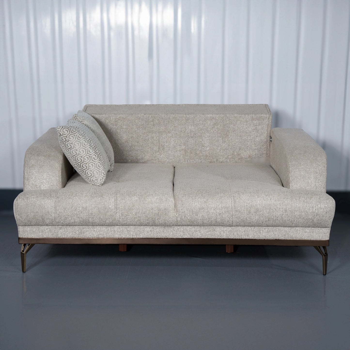 Venture 3+2 Seater Beige Sofa Set - Bronze Metal Leg