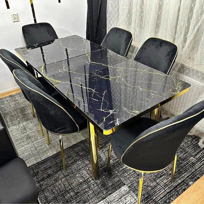 Black Gold Marble Effect Dining Table and 6 Chairs