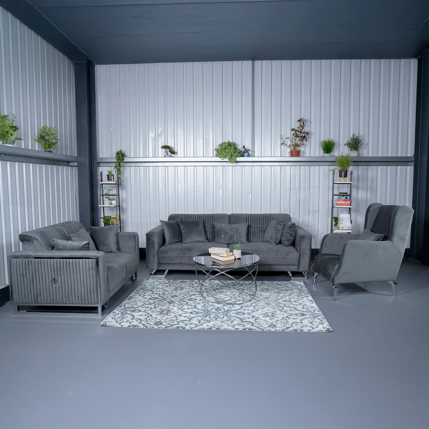 Lorena Elegant Dark Gray 3+2+1 Sofa Set