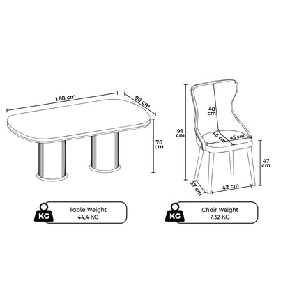 Galya Lux Dining Set – 1 Table & 6 Chairs - White / Cream