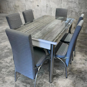 Gray Wooden Effect Dining Table and 6 Leather Chairs