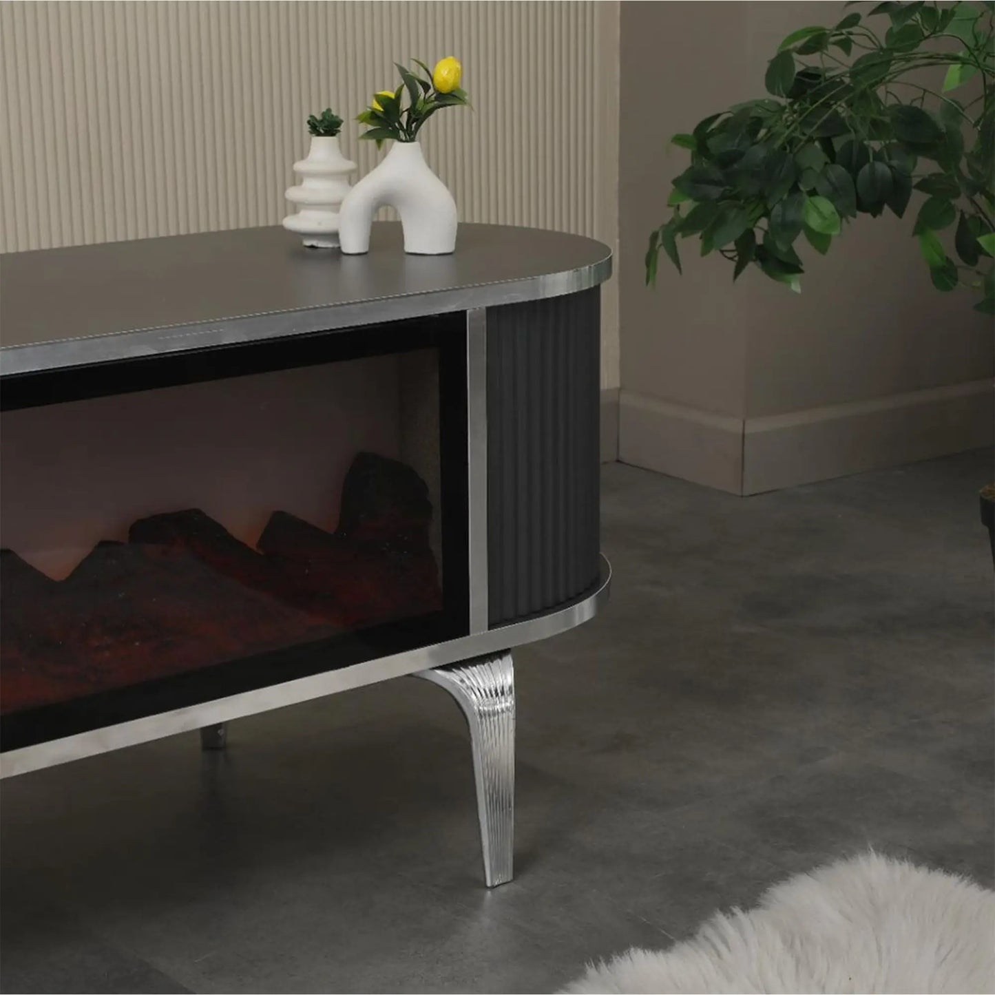 Full Screen Remote Controlled TV Unit- Gray/Silver