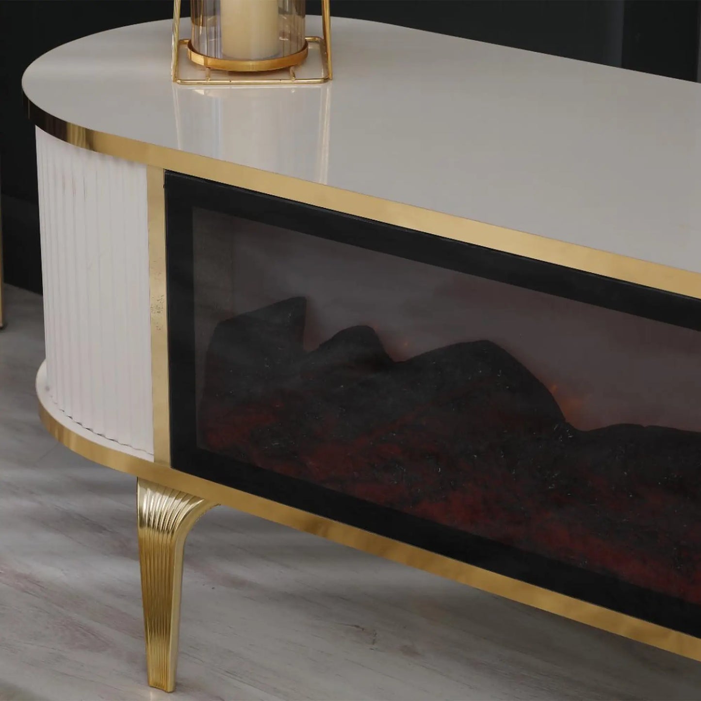 Full Screen Remote Controlled TV Unit- White/Gold