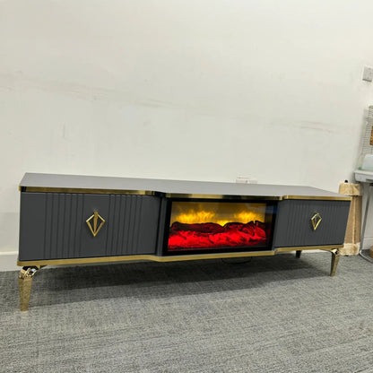 Remote Controlled Flame Effect TV Unit - Gray/Gold