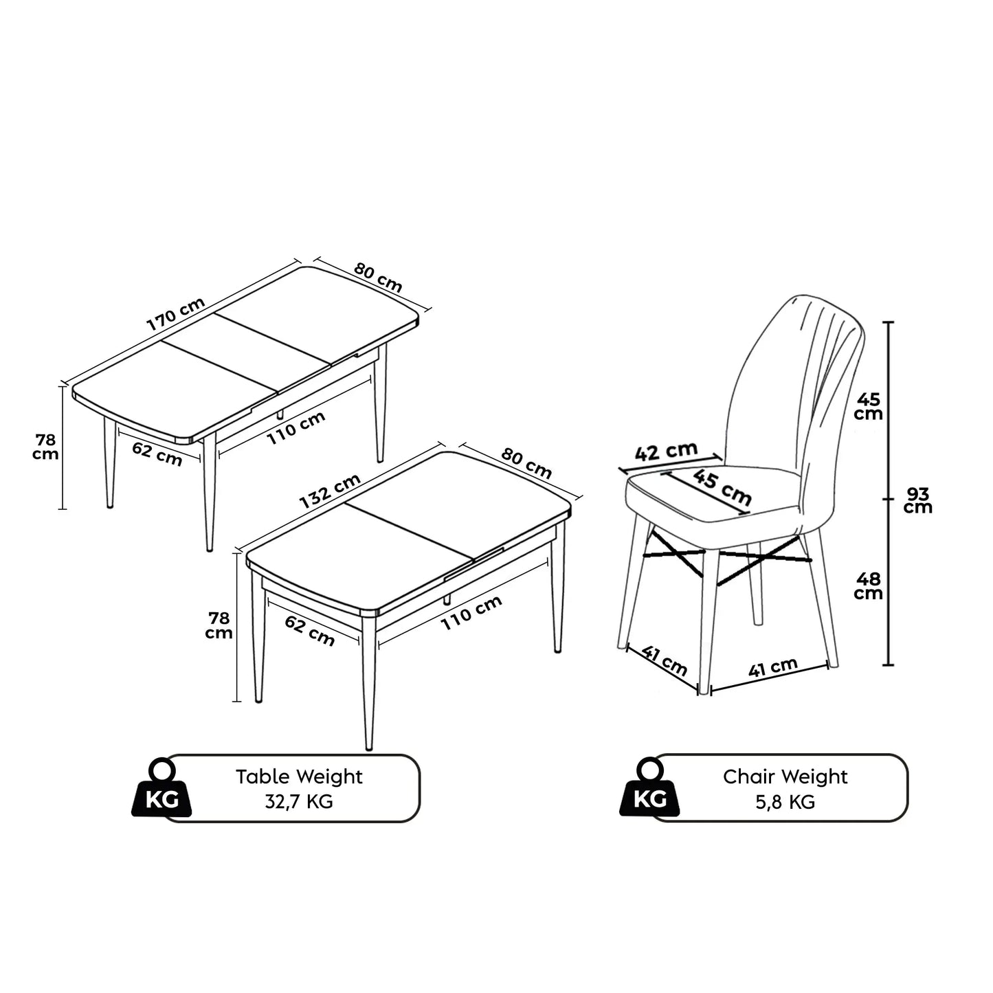 Uzi Lux Dining Set – 1 Table & 6 Chairs - Dark Brown / Dark Blue