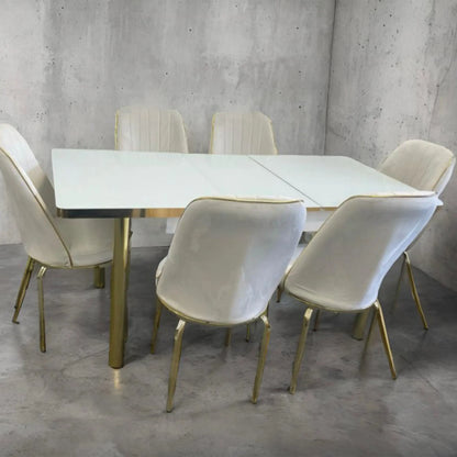 White Gold Effect Dining Table and 6 Chairs