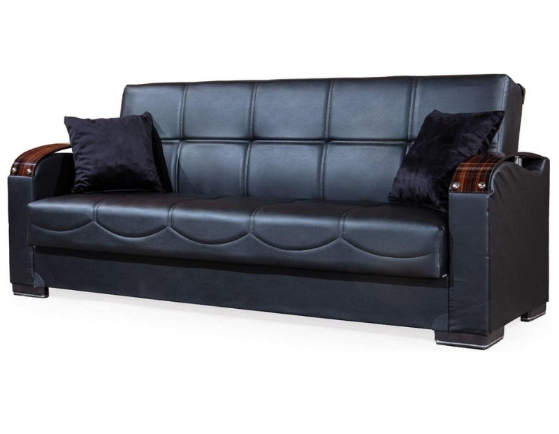 Leather 3+2 Seater Sofa Set - Black